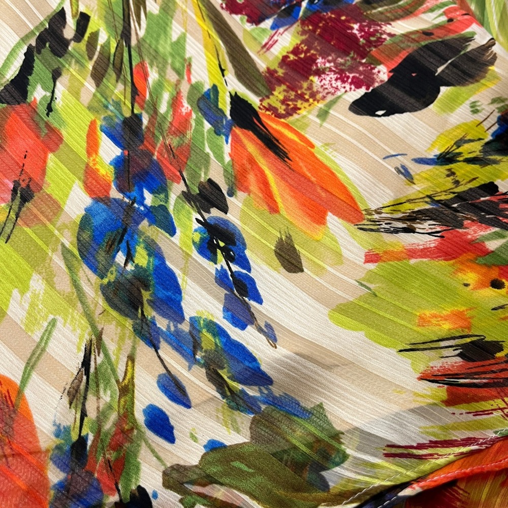 Donna Ricco Floral Midi Dress Womens 10 Yellow Abstract Ruffle Garden Artsy Chic - Picture 6 of 13